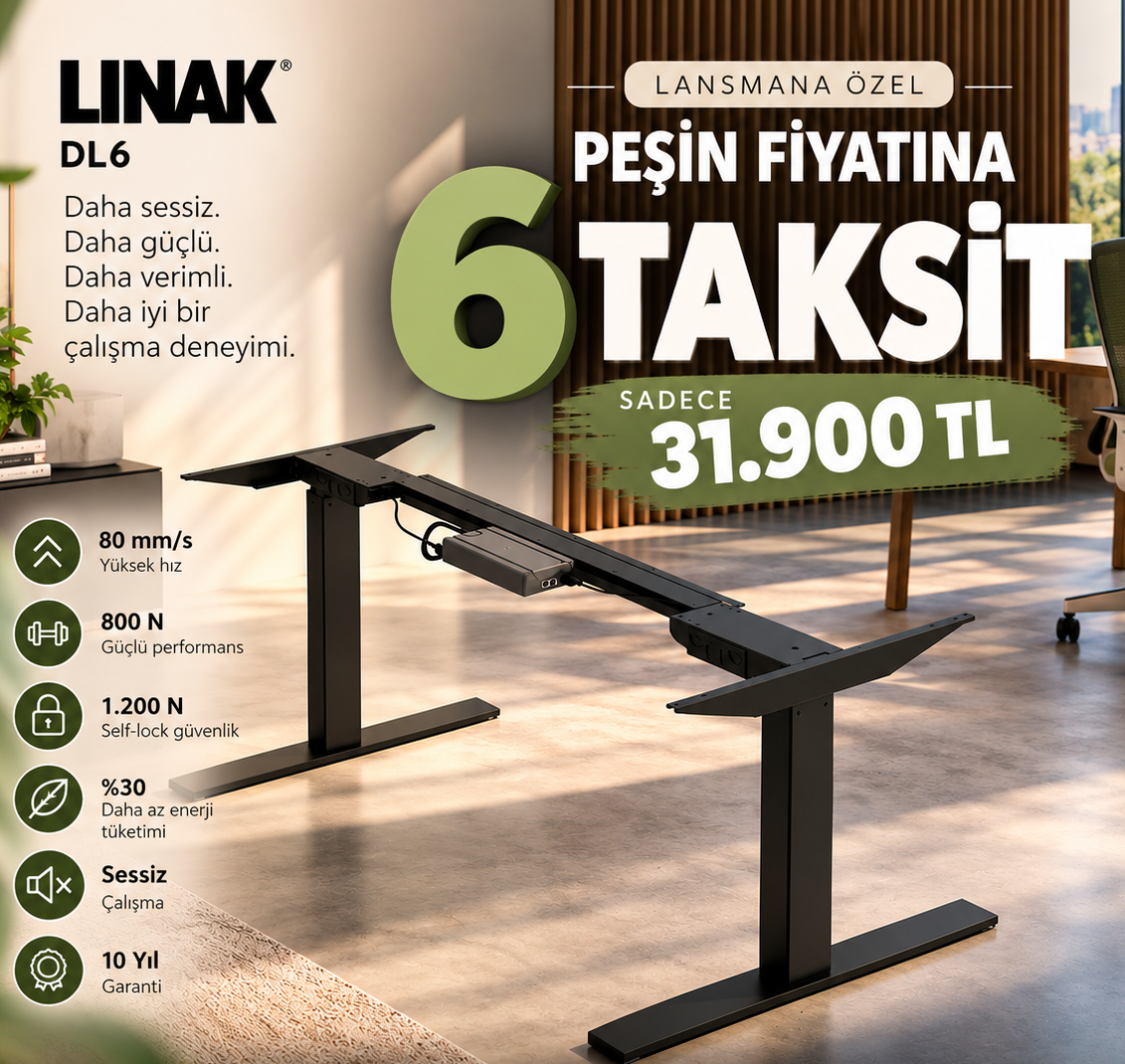 LINAK DL6 Bluetooth Kumandalı Elektrikli Masa Mekanizması