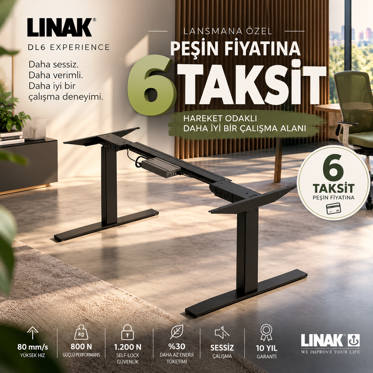 LINAK DL6 EXPERIENCE™ – Yüksek Hızlı Elektrikli Masa Kaldırma Kolonu