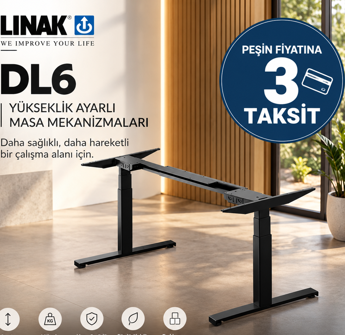 LINAK DL6 Bluetooth Kumandalı Elektrikli Masa Mekanizması