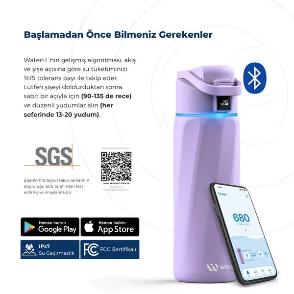 WaterH Boost Akıllı Termos | Hidrasyon Takibi Yapan, Yalıtımlı Akıllı Su Şişesi