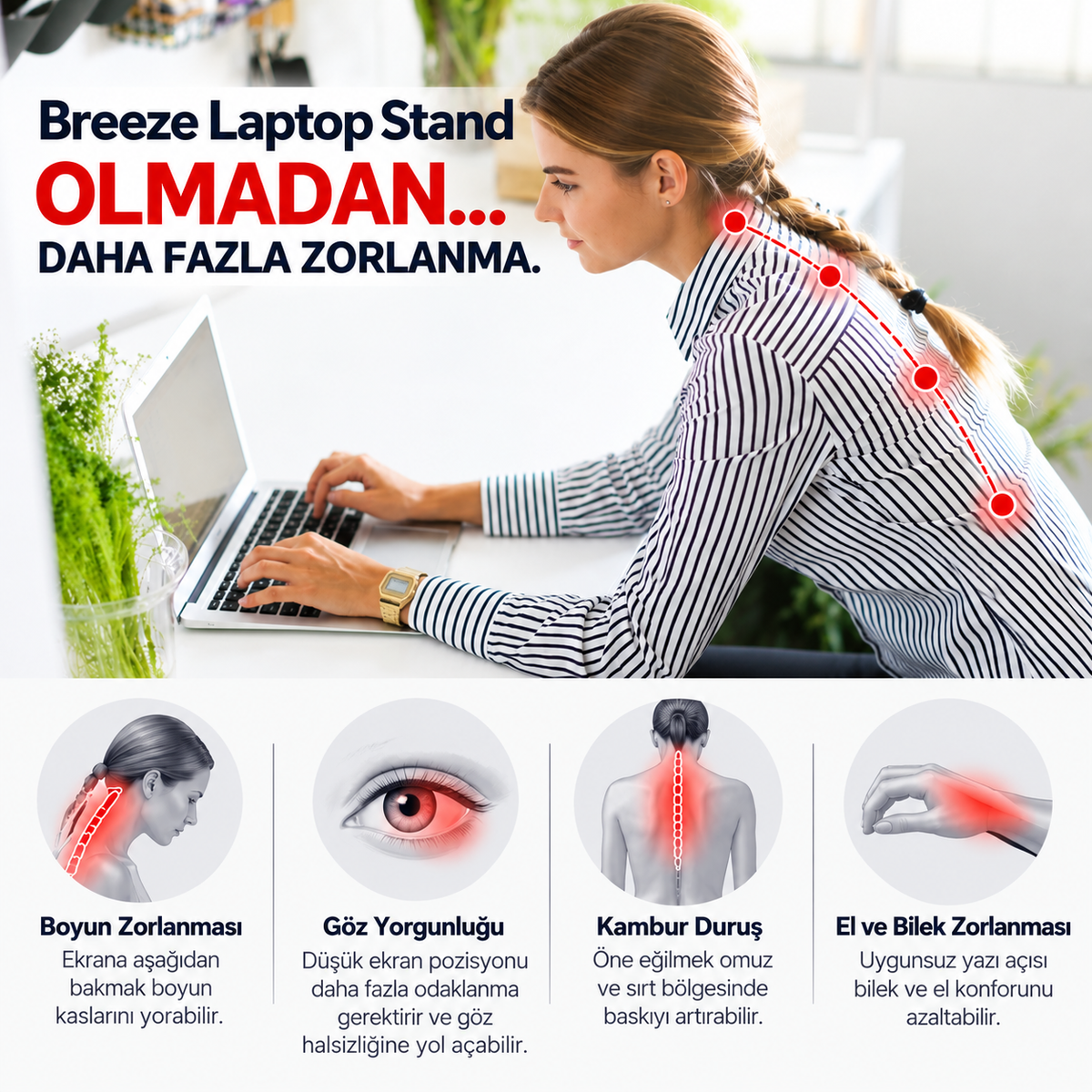 TENEX Breeze Ergonomik Laptop Standı ve Laptop Yükseltici – Hafif, Hava Geçirgen Tasarım