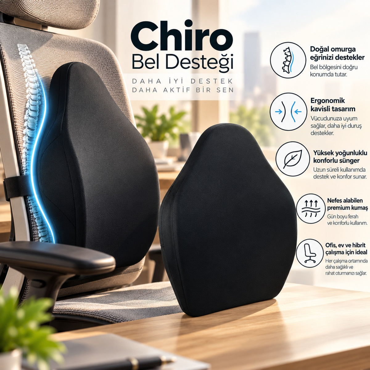 TENEX  Chiro Bel ve Sırt Destek Yastığı – Doğru Duruş, Daha Az Ağrı